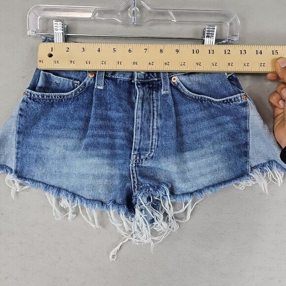 FOREVER 21 Mini Shorts Womens Size 24 Blue Button Fly Cheeky Daisy Dukes Cowgirl - Picture 5 of 11